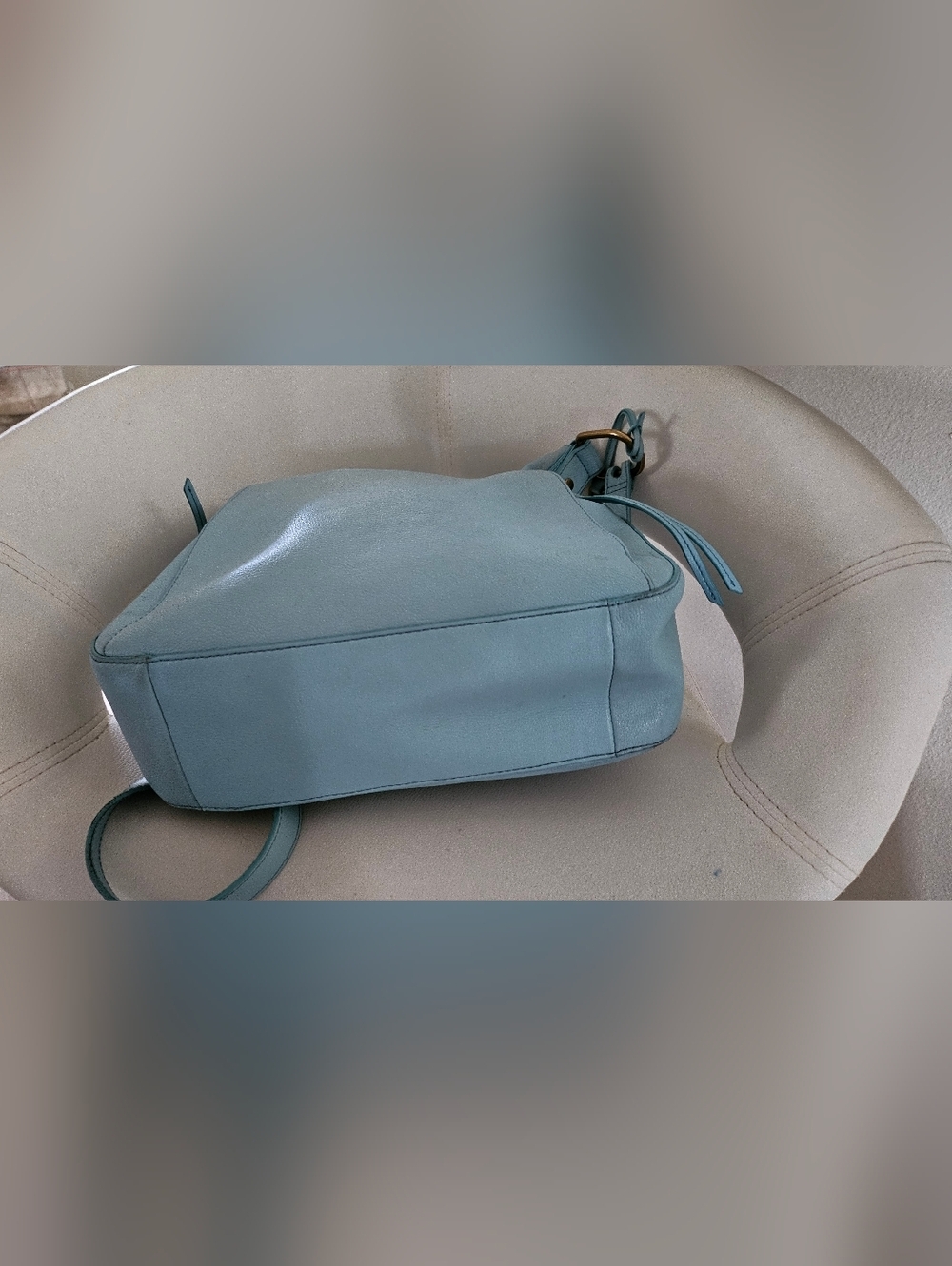 Fossil Leather Crossbody Bag Blue Teal Shoulder Purse Gold Chain Strap Medium. - Picture 10 of 16